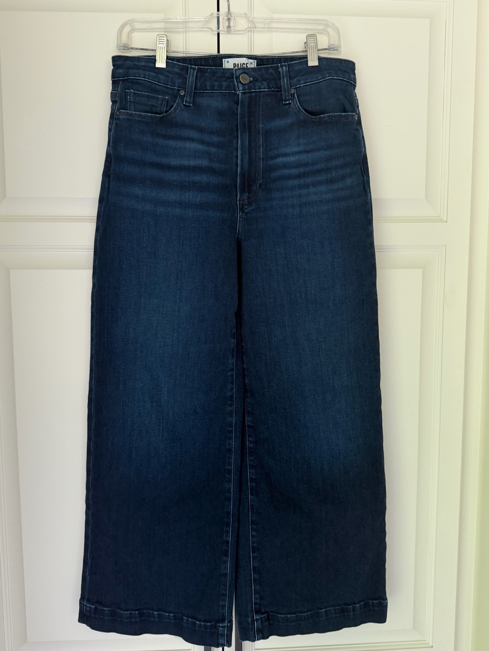PAIGE Anessa Dark Blue Wide-Leg Cropped Jeans